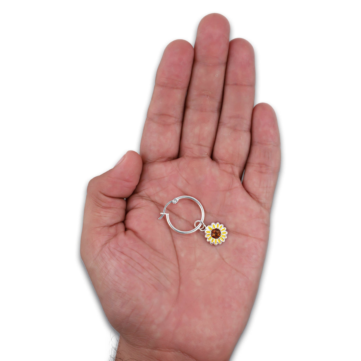 LPYAL006 Arracada Lisa con Colgante 19 mm Girasol Esmalte en Plata .925 5465110708