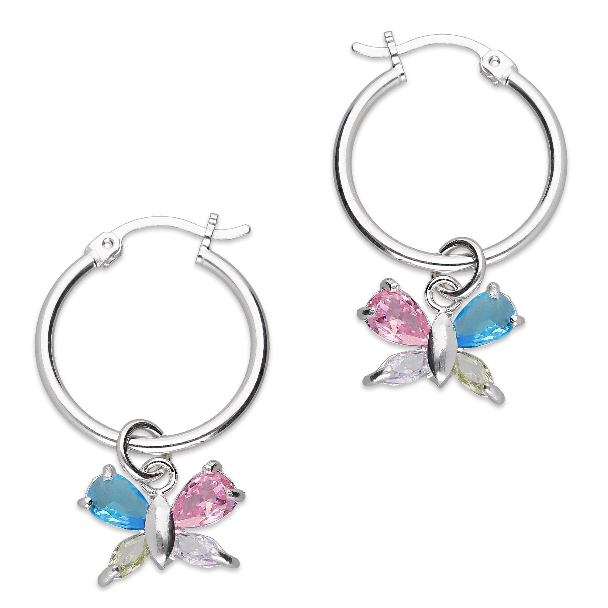 LPYAL008 Arracada Lisa con Colgante 19 mm Mariposa 4 P Multicolor en Plata .925 5465110722