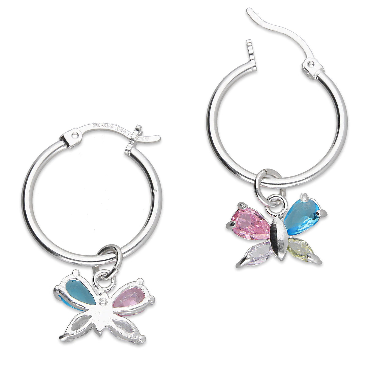 LPYAL008 Arracada Lisa con Colgante 19 mm Mariposa 4 P Multicolor en Plata .925 5465110722