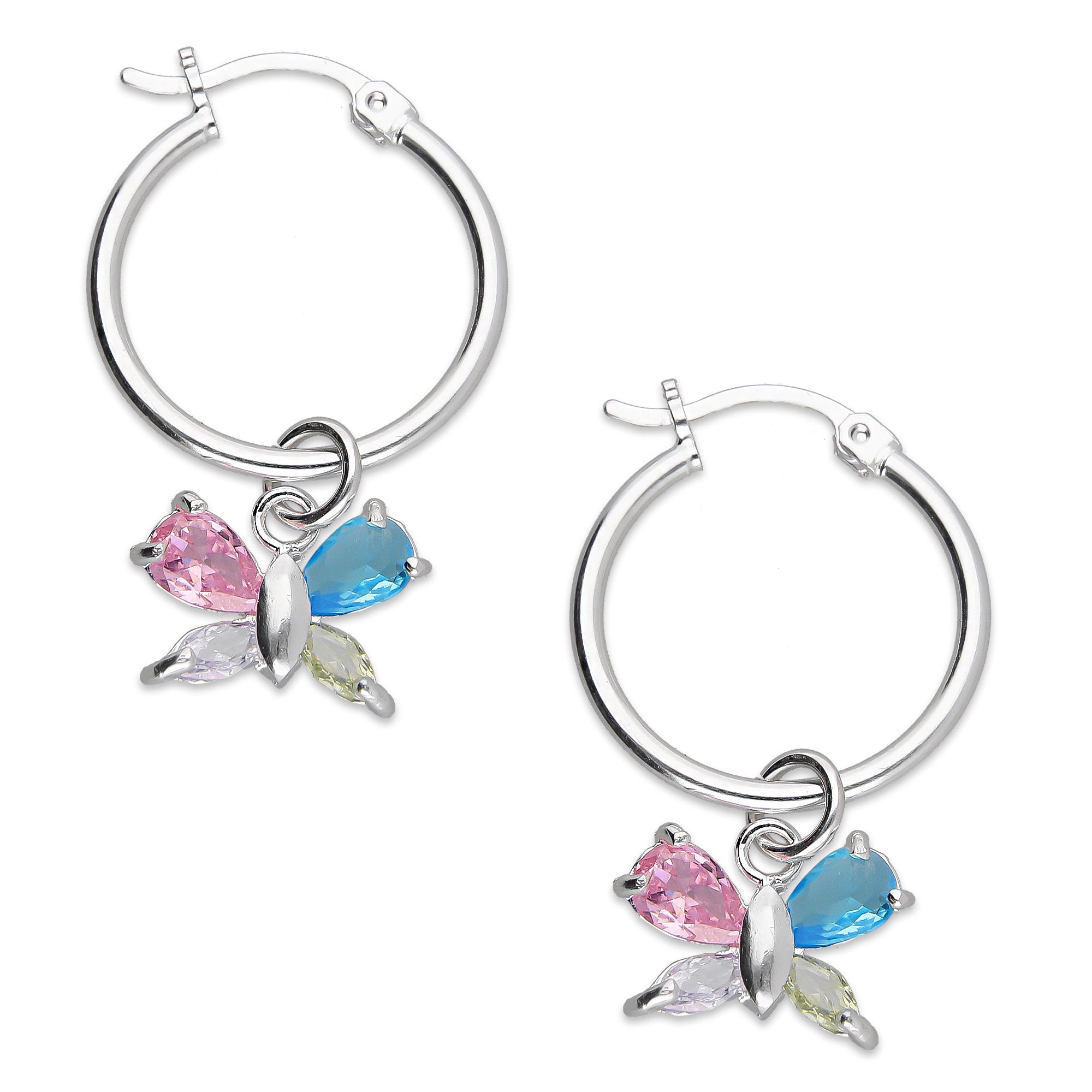 LPYAL008 Arracada Lisa con Colgante 19 mm Mariposa 4 P Multicolor en Plata .925 5465110722