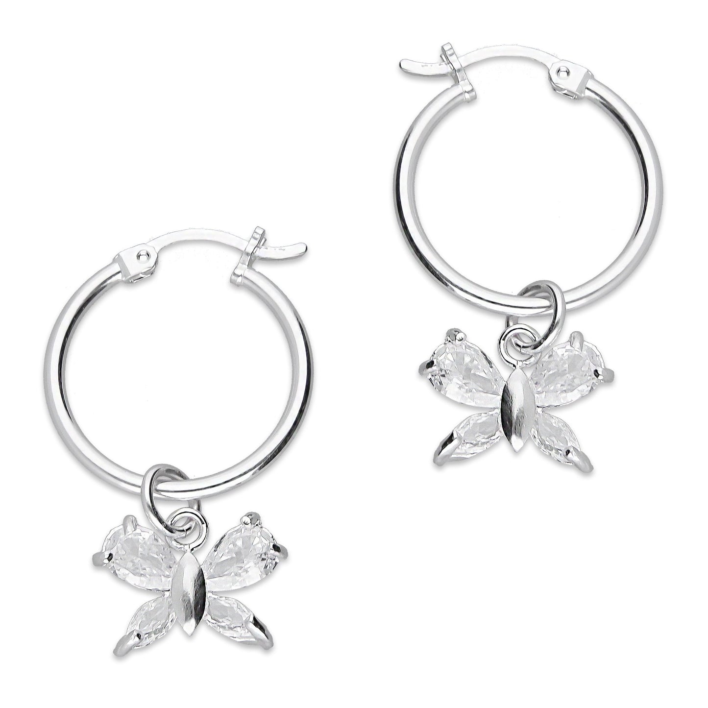 LPYAL009 Arracada Lisa con Colgante 19 mm Mariposa 4 P Blanca en Plata .925 5465072478