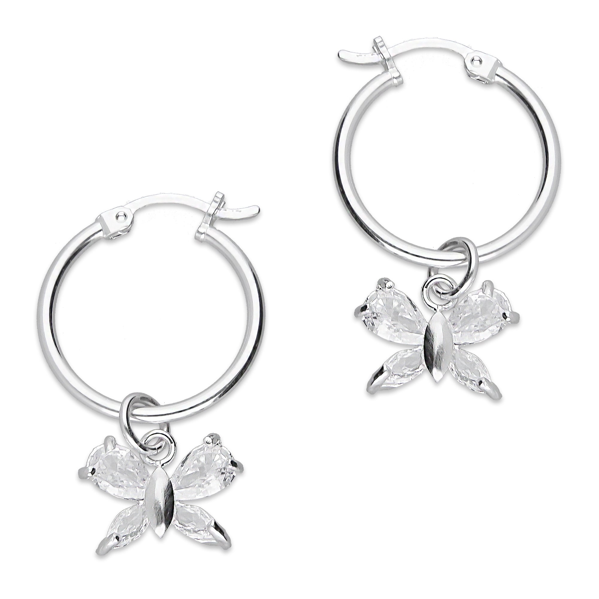 LPYAL009 Arracada Lisa con Colgante 19 mm Mariposa 4 P Blanca en Plata .925 5465072478