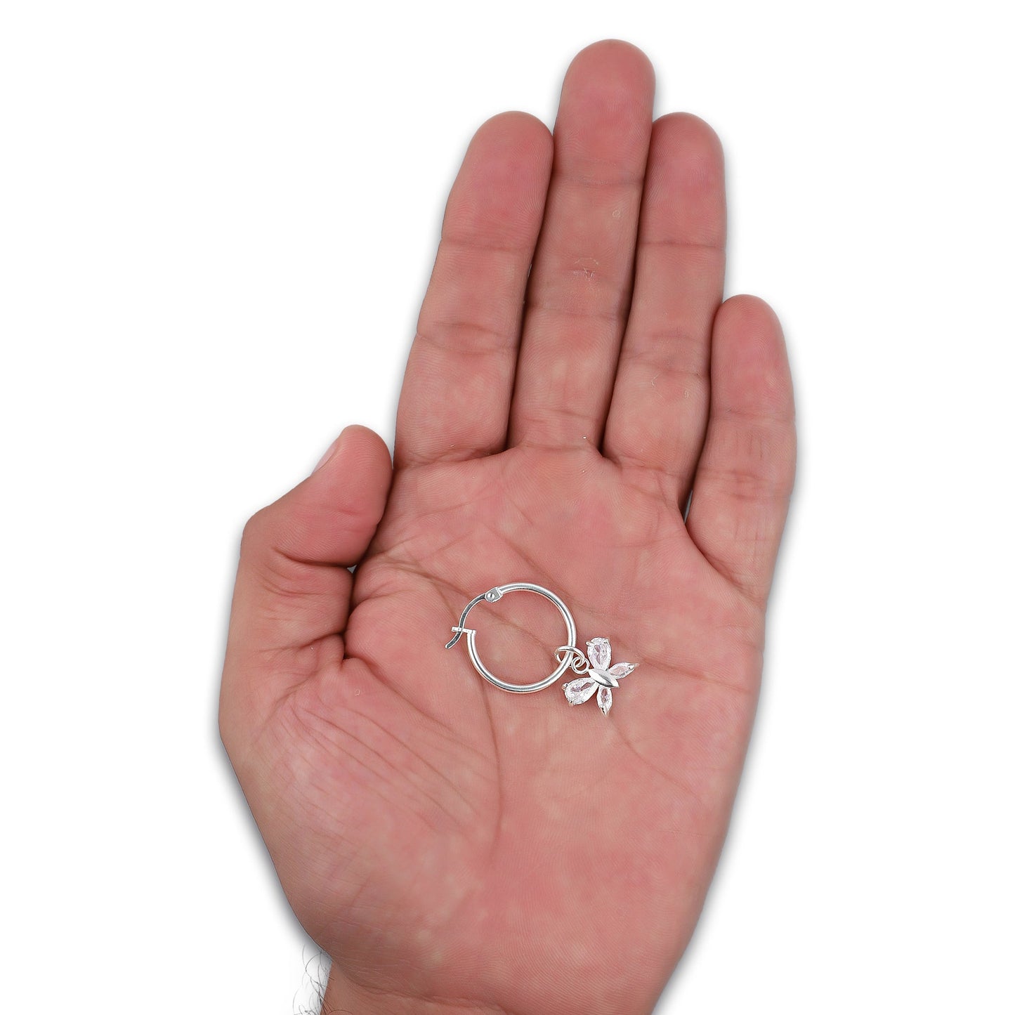 LPYAL009 Arracada Lisa con Colgante 19 mm Mariposa 4 P Blanca en Plata .925 5465072478