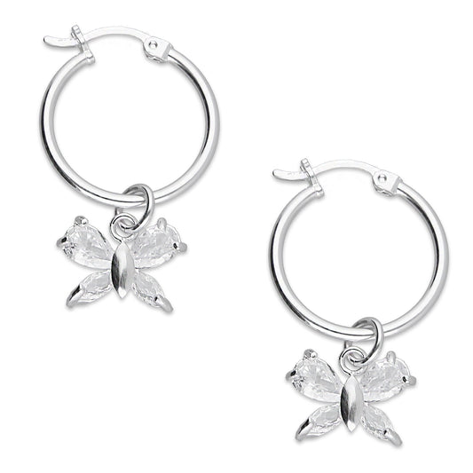 LPYAL009 Arracada Lisa con Colgante 19 mm Mariposa 4 P Blanca en Plata .925 5465072478