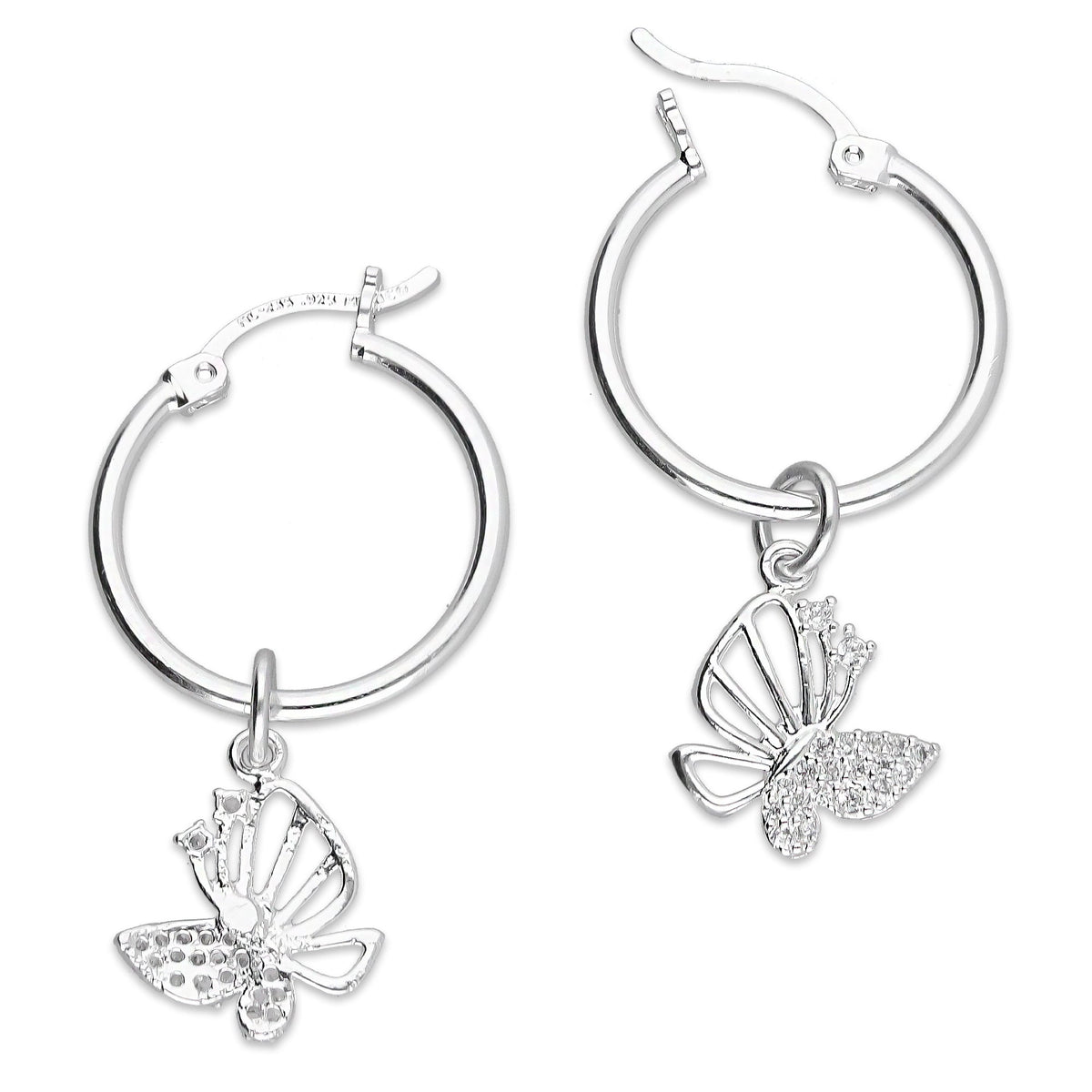 LPYAL010 Arracada Lisa con Colgante 19 mm Mariposa Ala Calada en Plata .925 5465300208