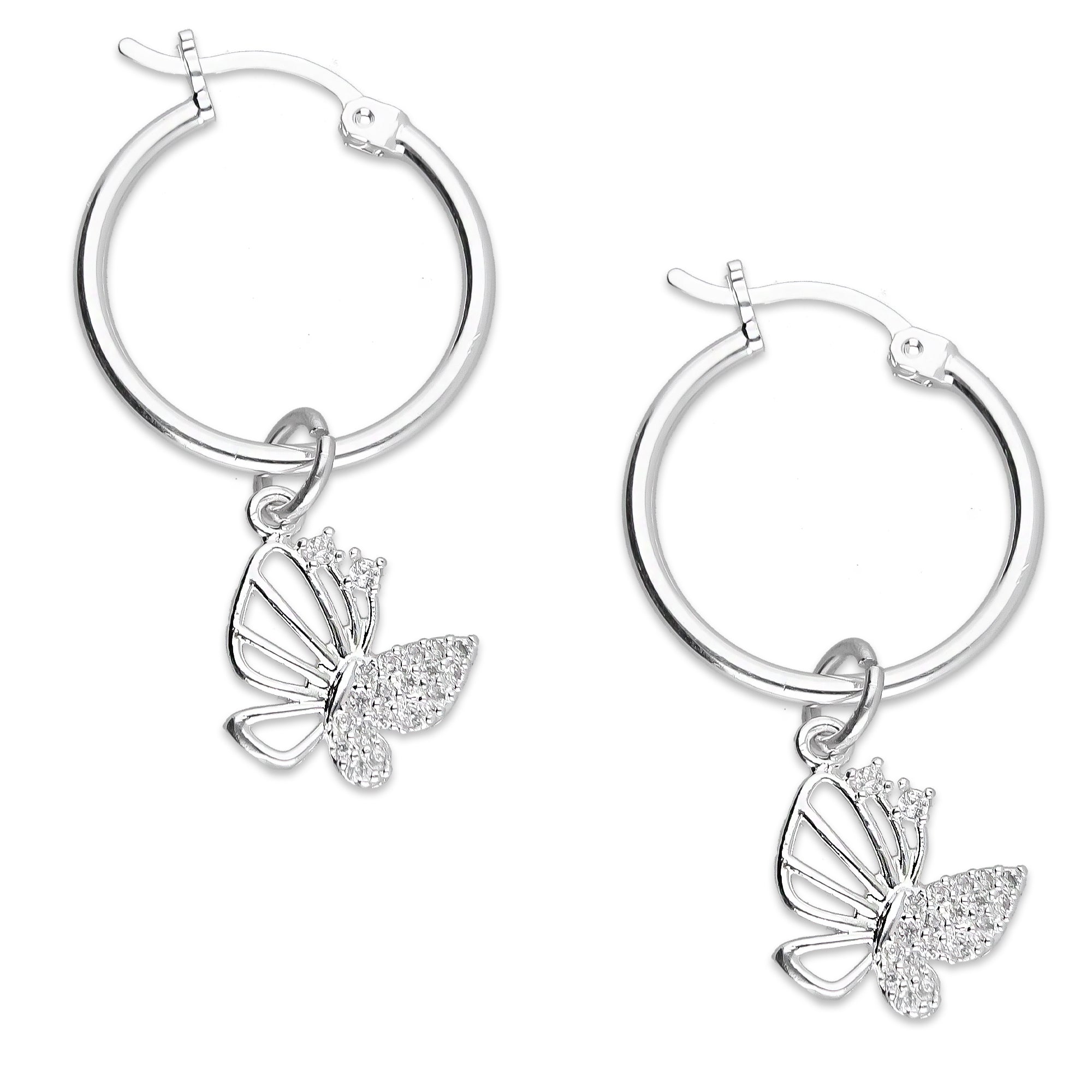 LPYAL010 Arracada Lisa con Colgante 19 mm Mariposa Ala Calada en Plata .925 5465300208