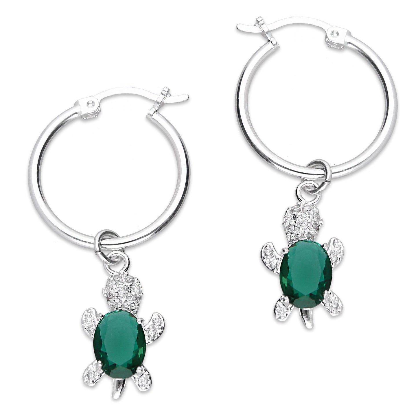 LPYAL011 Arracada Lisa con Colgante 19 mm Tortuga Verde en Plata .925 5465072480