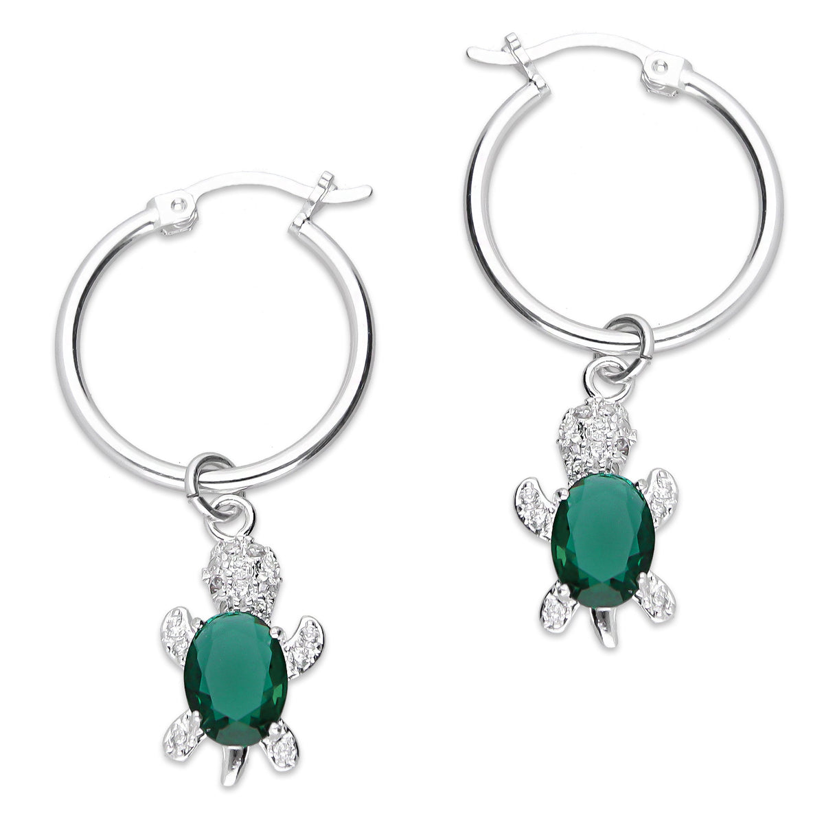 LPYAL011 Arracada Lisa con Colgante 19 mm Tortuga Verde en Plata .925 5465072480