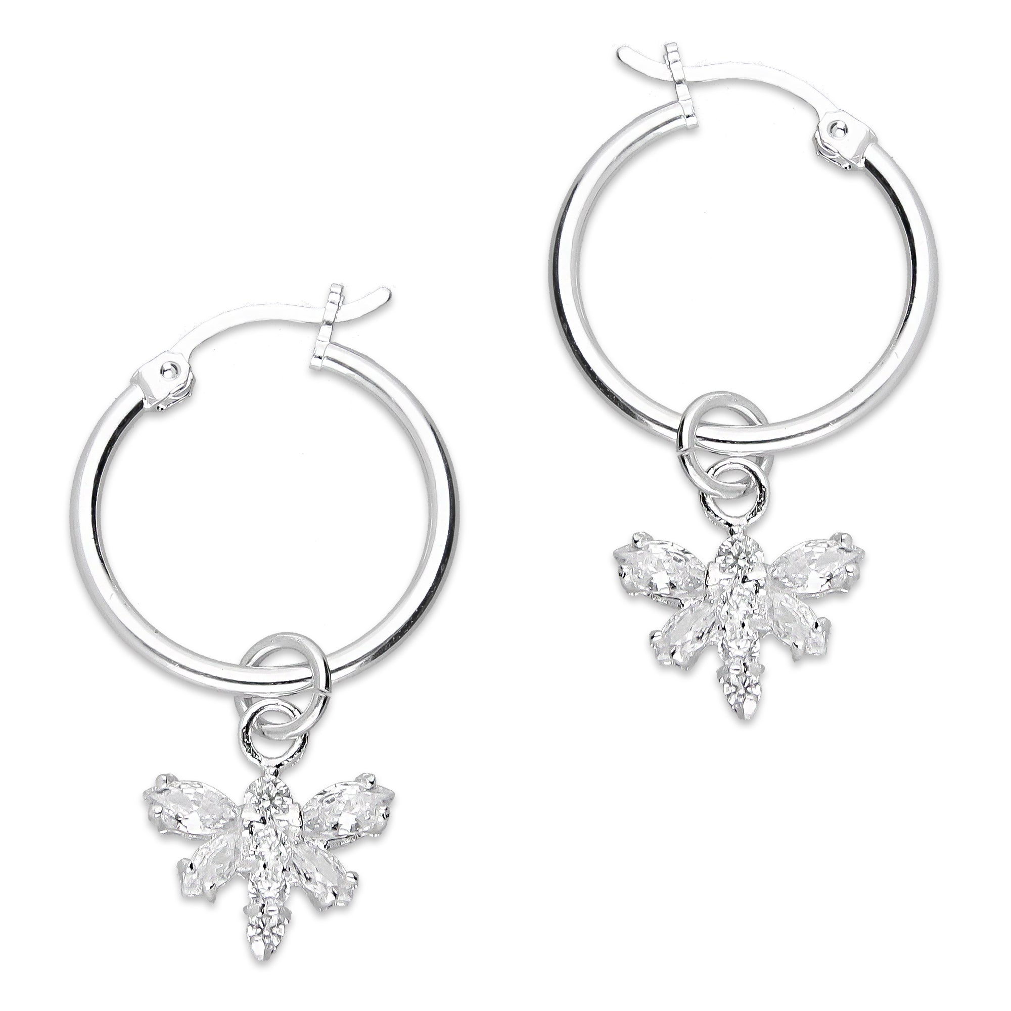 LPYAL013 Arracada Lisa con Colgante 19 mm Libélula Blanca en Plata .925 5465072482