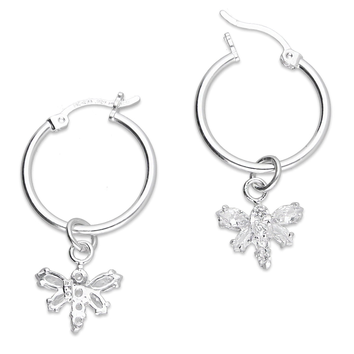 LPYAL013 Arracada Lisa con Colgante 19 mm Libélula Blanca en Plata .925 5465072482