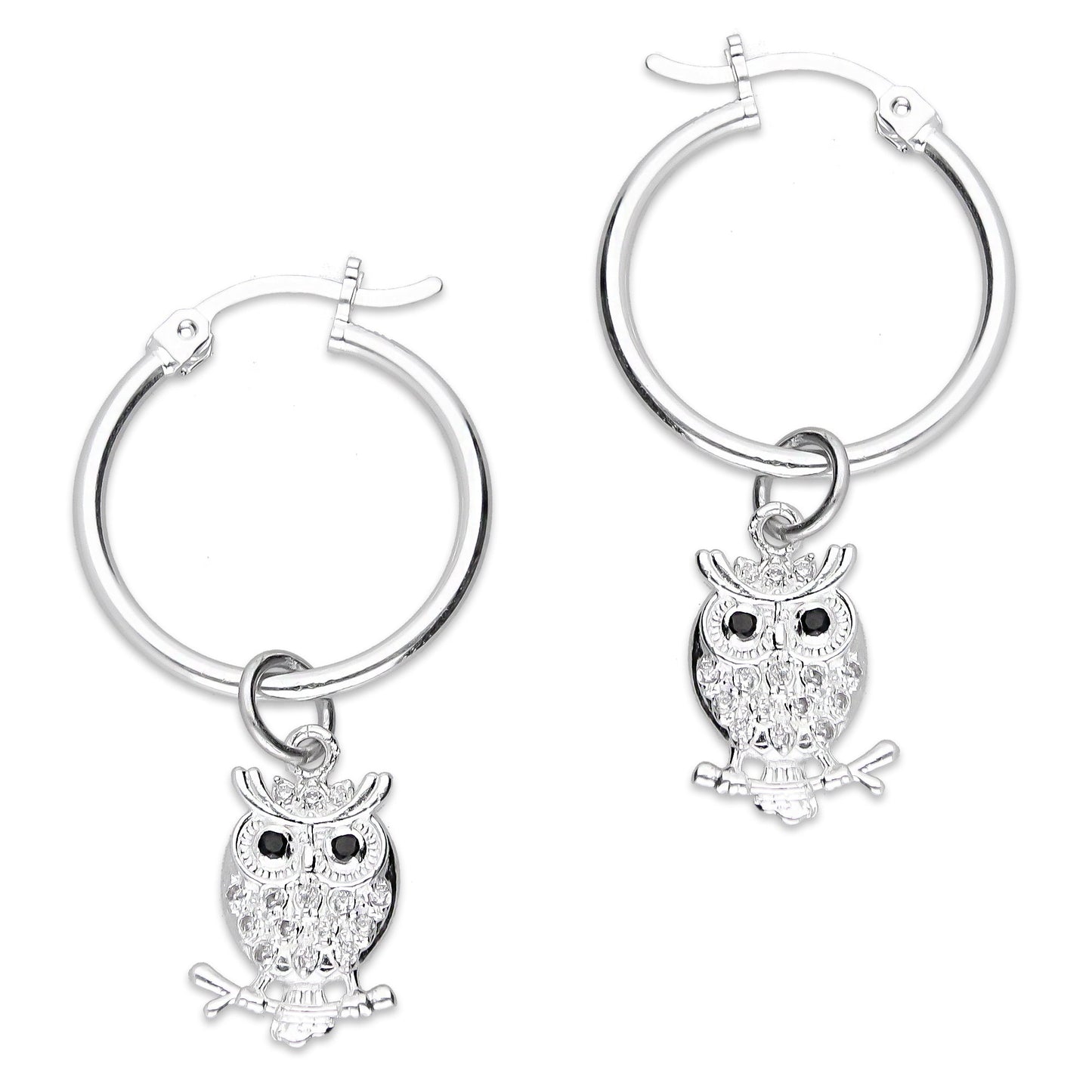 LPYAL014 Arracada Lisa con Colgante 19 mm Búho con Zirconias en Plata .925 5465110712