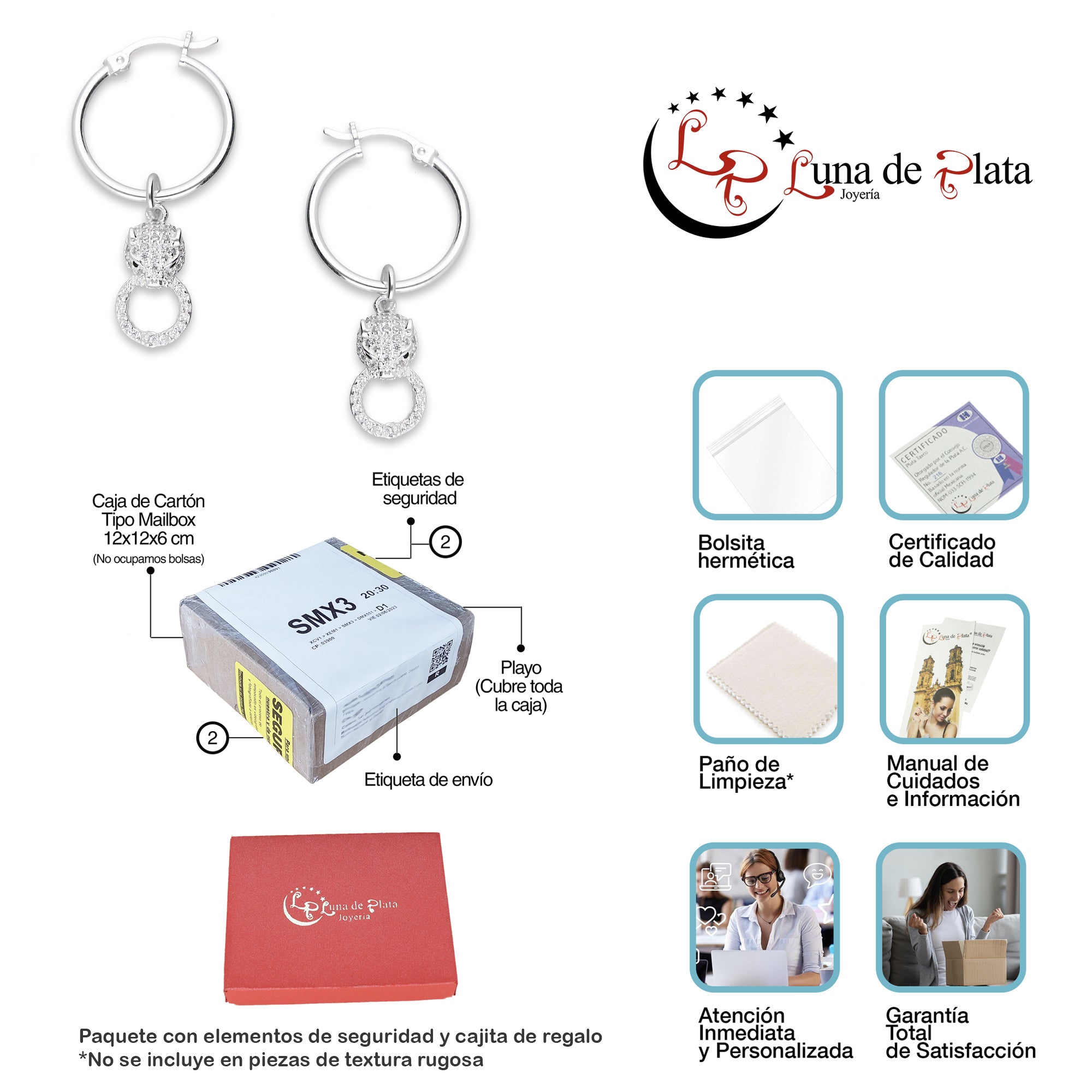 LPYAL015 Arracada Lisa con Colgante 19 mm Jaguar Círculo en Plata .925 5465300206