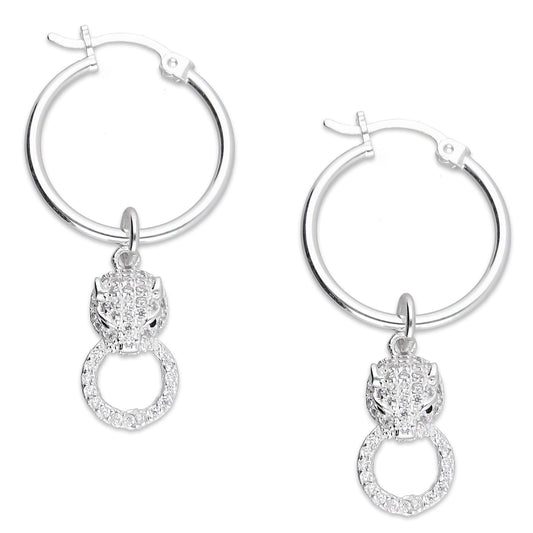 LPYAL015 Arracada Lisa con Colgante 19 mm Jaguar Círculo en Plata .925 5465300206