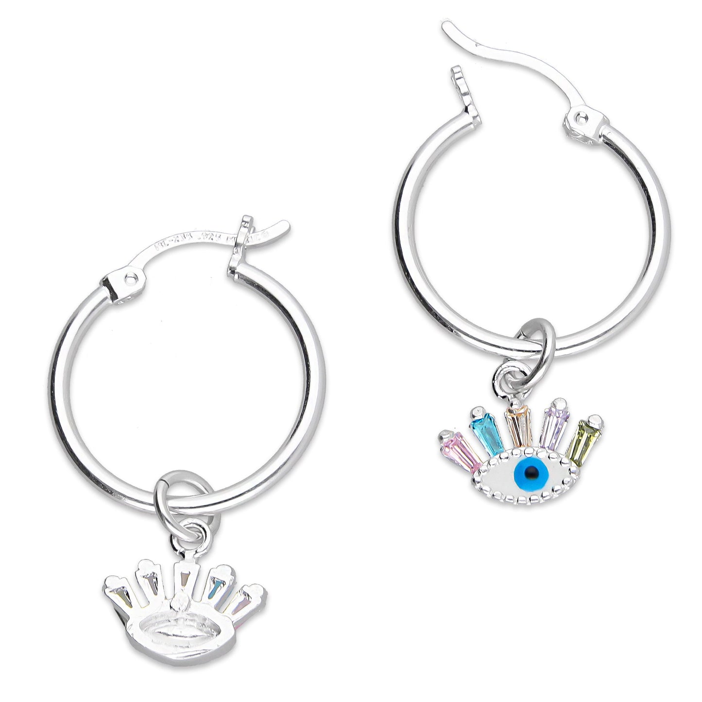 LPYAL016 Arracada Lisa con Colgante 19 mm Ojito Pestañas Multicolor en Plata .925 5465110714