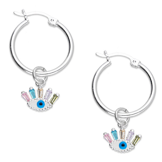 LPYAL016 Arracada Lisa con Colgante 19 mm Ojito Pestañas Multicolor en Plata .925 5465110714