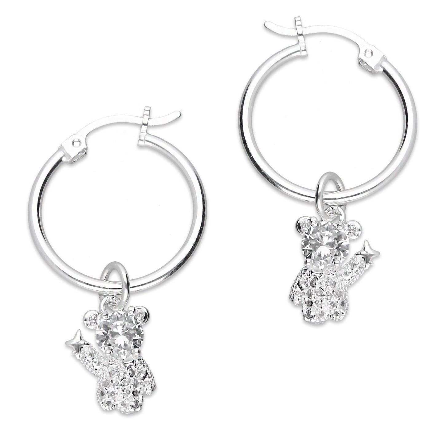 LPYAL017 Arracada Lisa con Colgante 19 mm Osito Estrella en Plata .925 2992932815