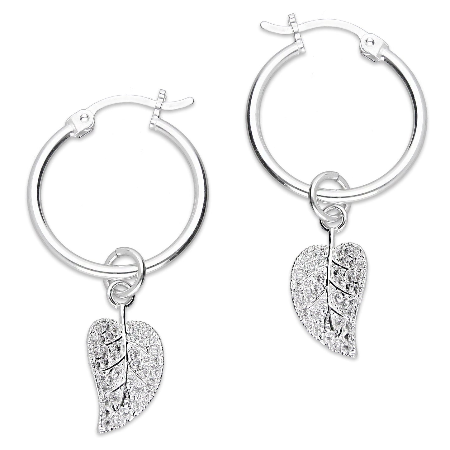 LPYAL018 Arracada Lisa con Colgante 19 mm Hoja con Zirconias en Plata .925 5465300210