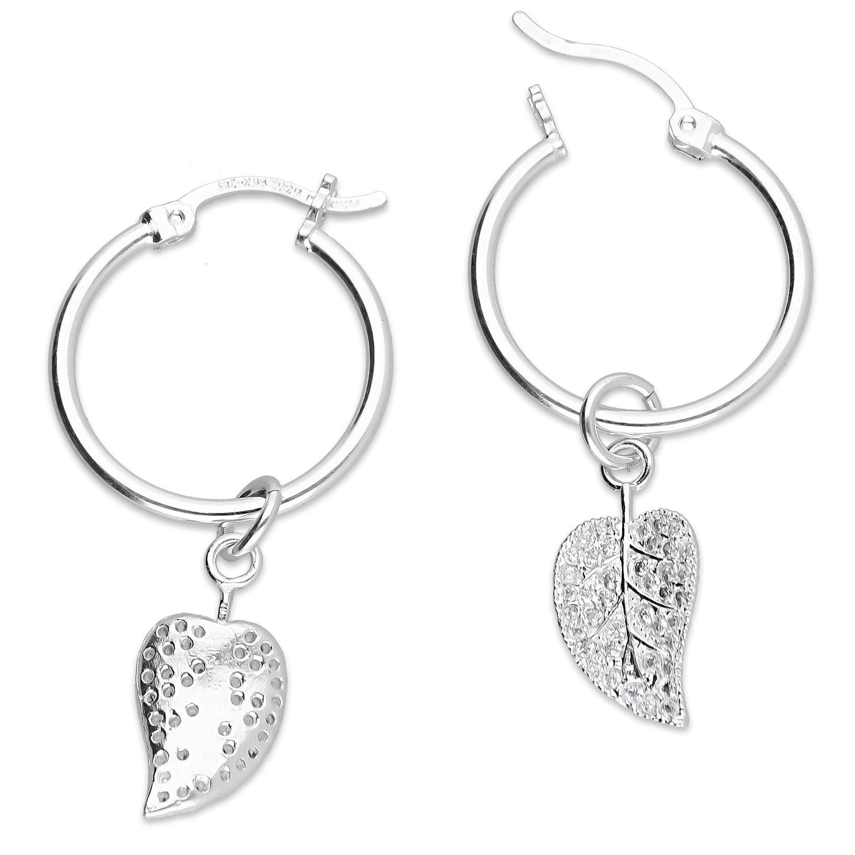 LPYAL018 Arracada Lisa con Colgante 19 mm Hoja con Zirconias en Plata .925 5465300210