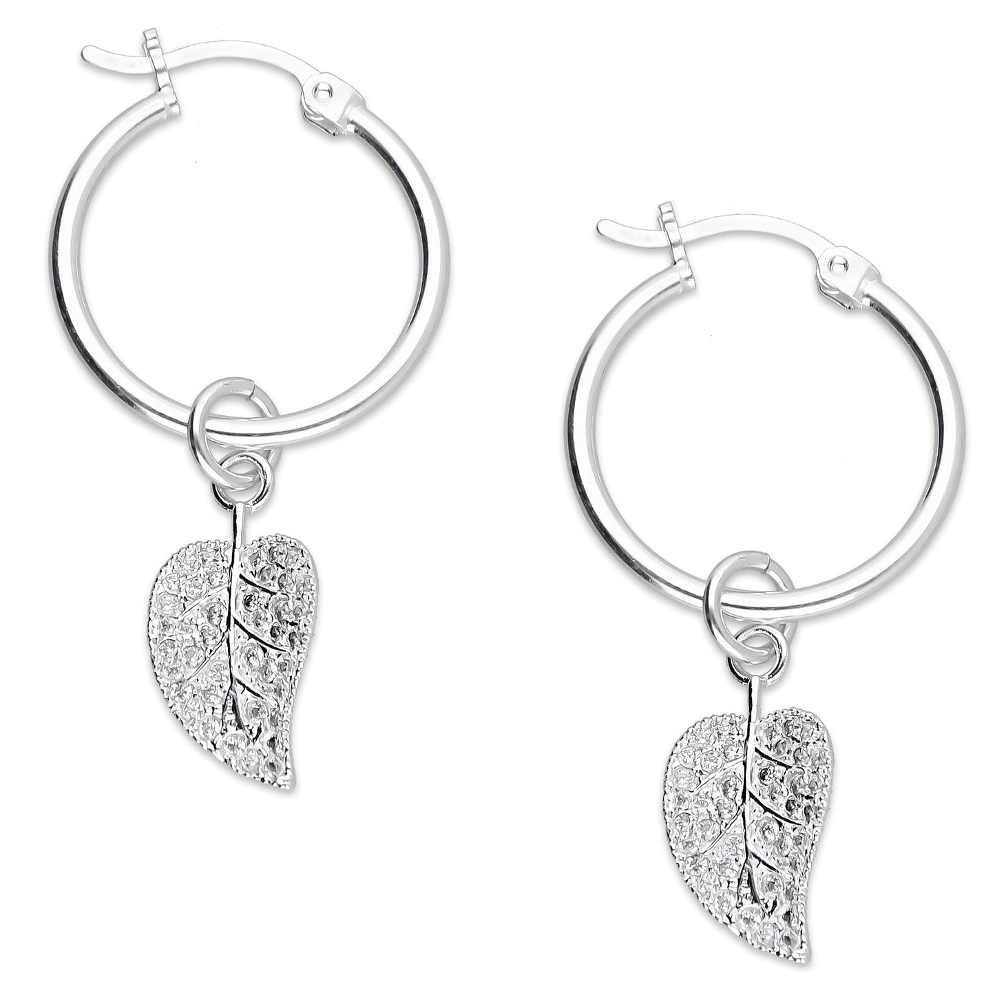 LPYAL018 Arracada Lisa con Colgante 19 mm Hoja con Zirconias en Plata .925 5465300210