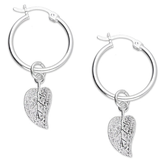 LPYAL018 Arracada Lisa con Colgante 19 mm Hoja con Zirconias en Plata .925 5465300210