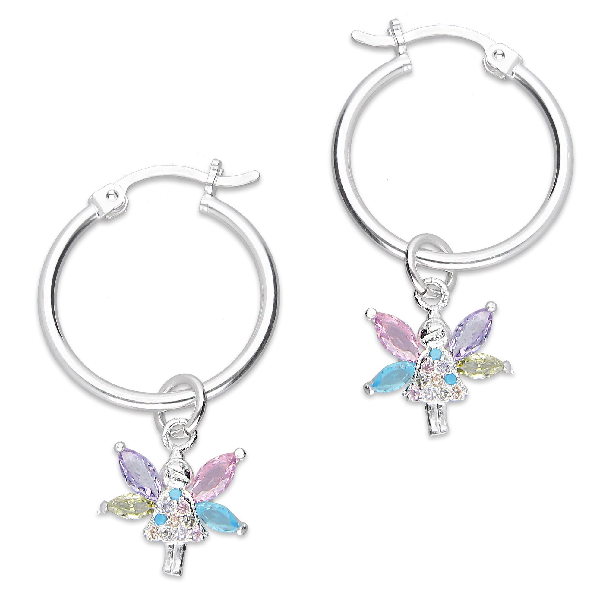 LPYAL019 Arracada Lisa con Colgante 19 mm Hada Multicolor en Plata .925 5465300196