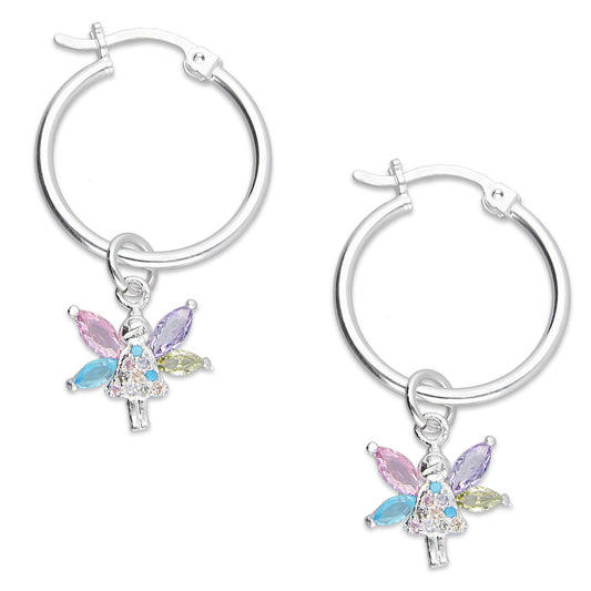 LPYAL019 Arracada Lisa con Colgante 19 mm Hada Multicolor en Plata .925 5465300196