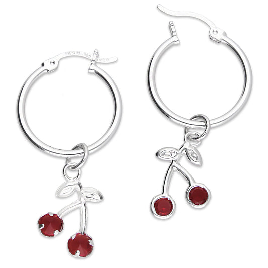 LPYAL020 Arracada Lisa con Colgante 19 mm Cereza Roja en Plata .925 5465198644