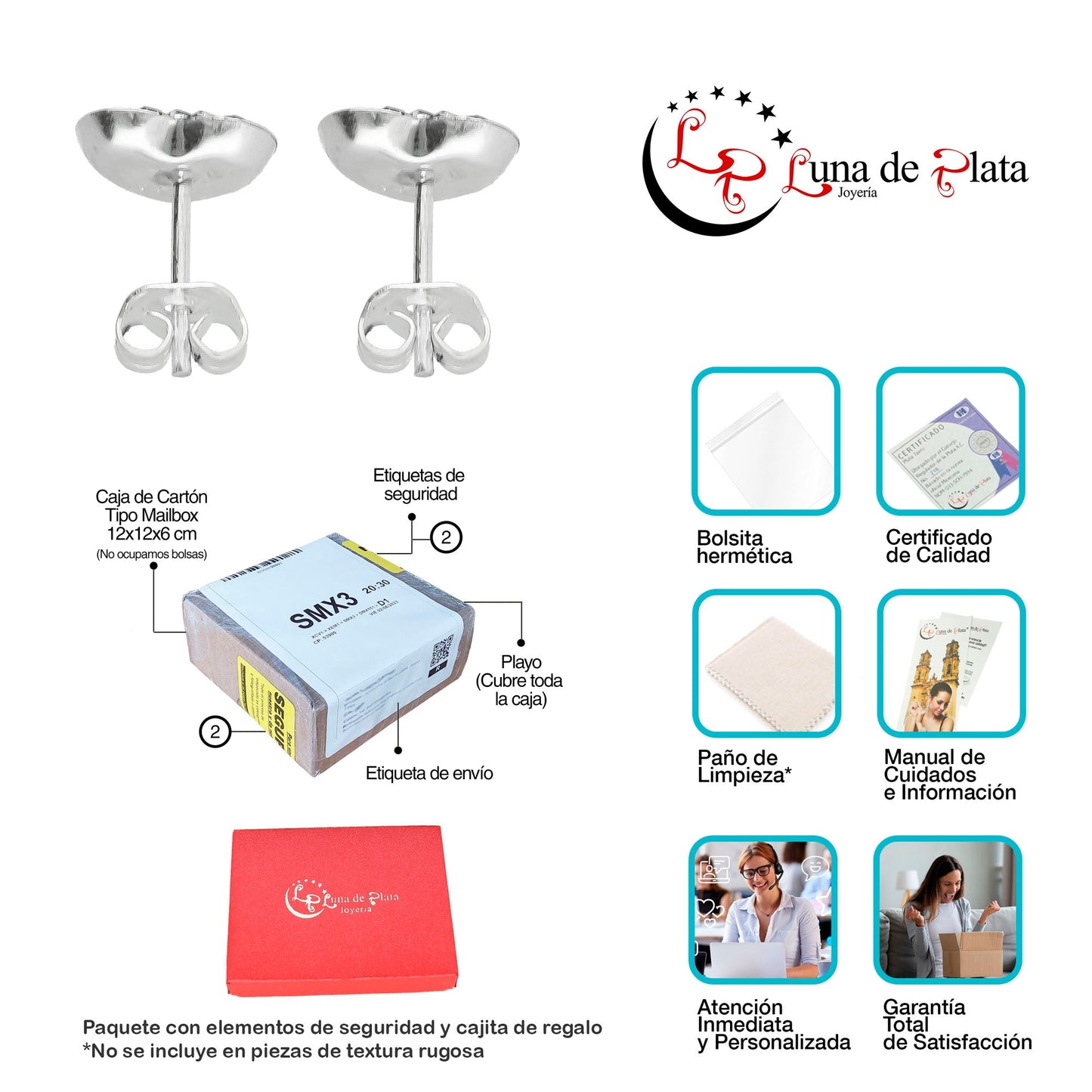 LPAP011 Arete Broquel Plata .925 Con Cristales Corazón OB TaxcoMLM910004292