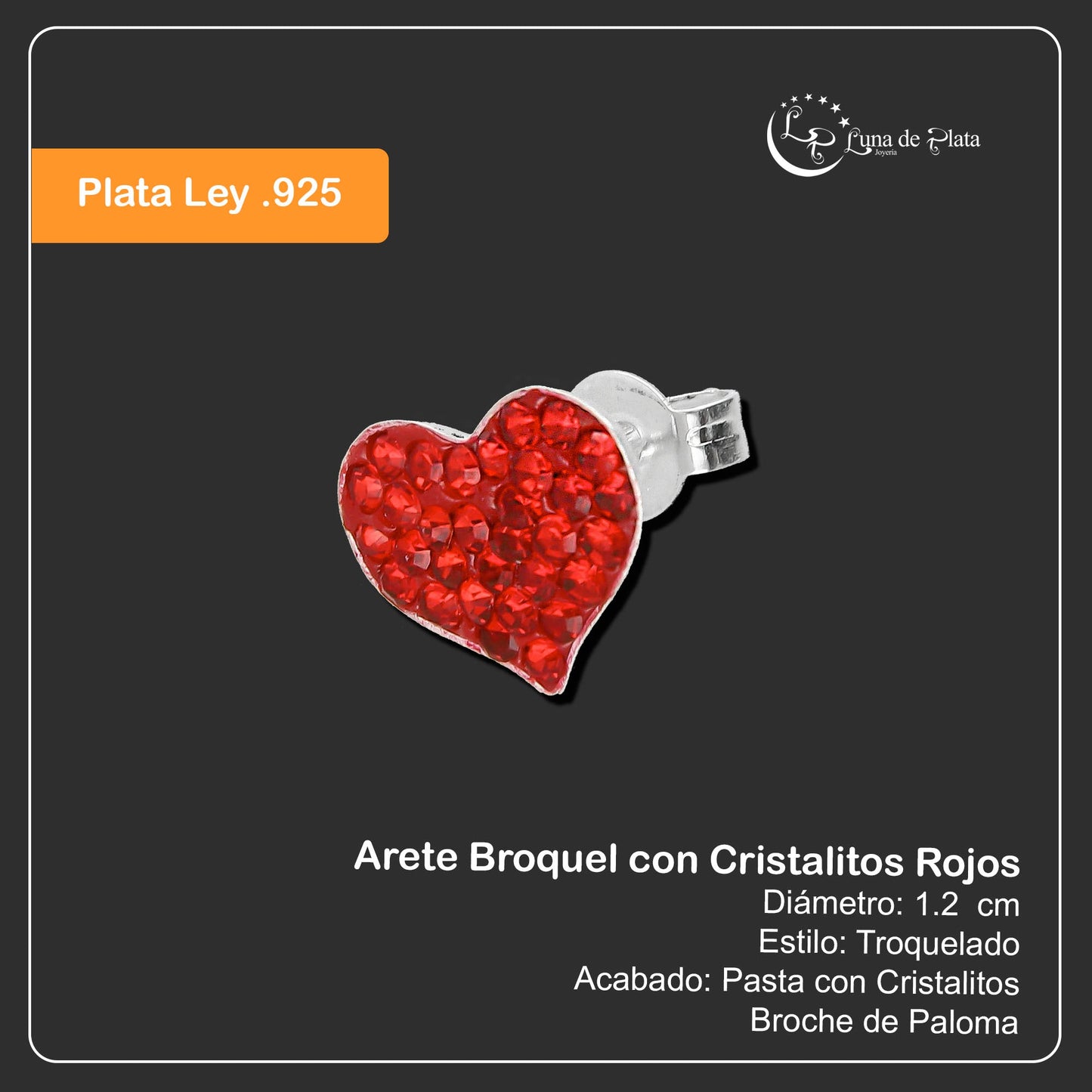 LPAP017 Arete Broquel con Cristalitos Rojos Plata Ley .925 Taxco 1352762560