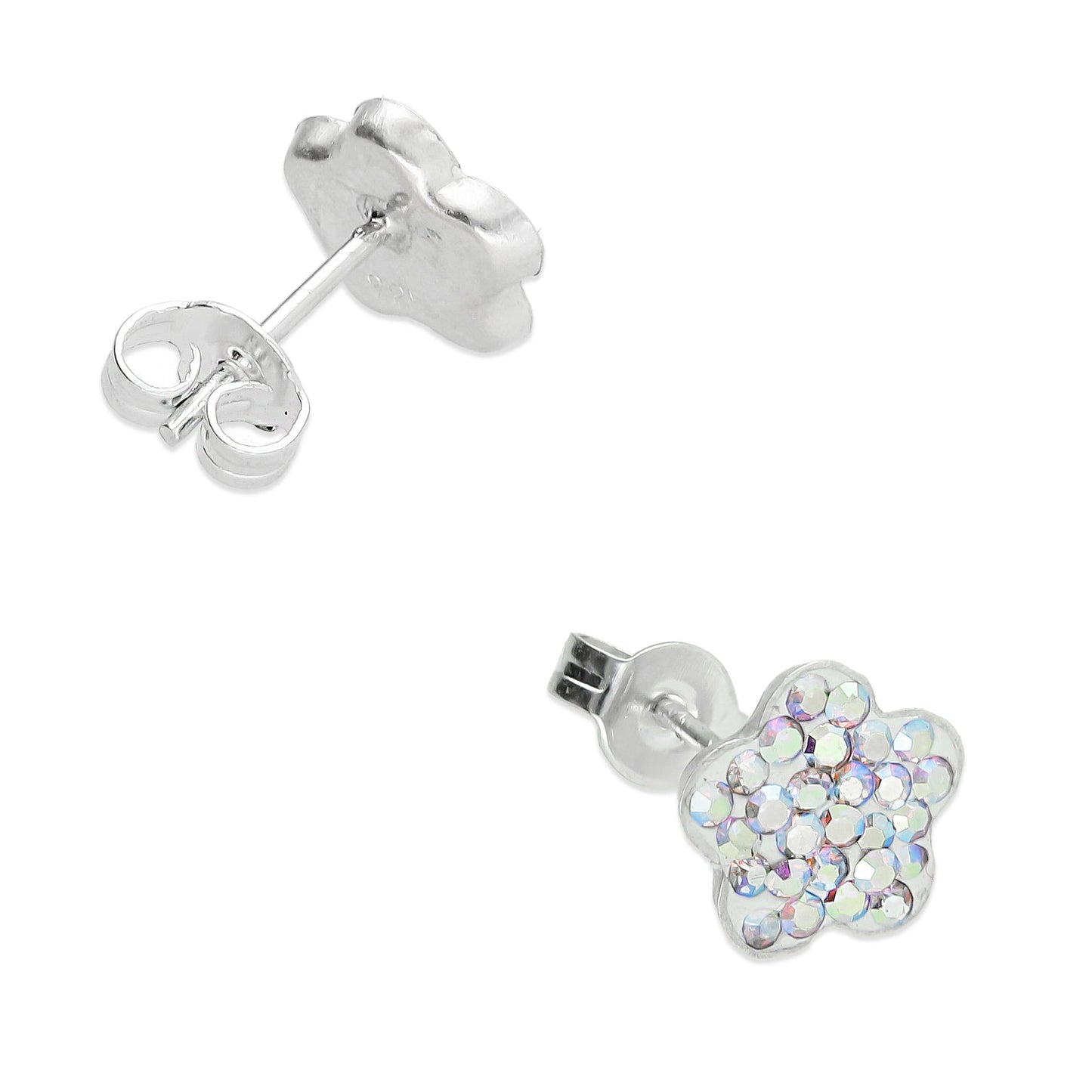 LPAP020 Arete Broquel Cristal Tornasol Flor Plata Ley .925 Taxco 1353247086
