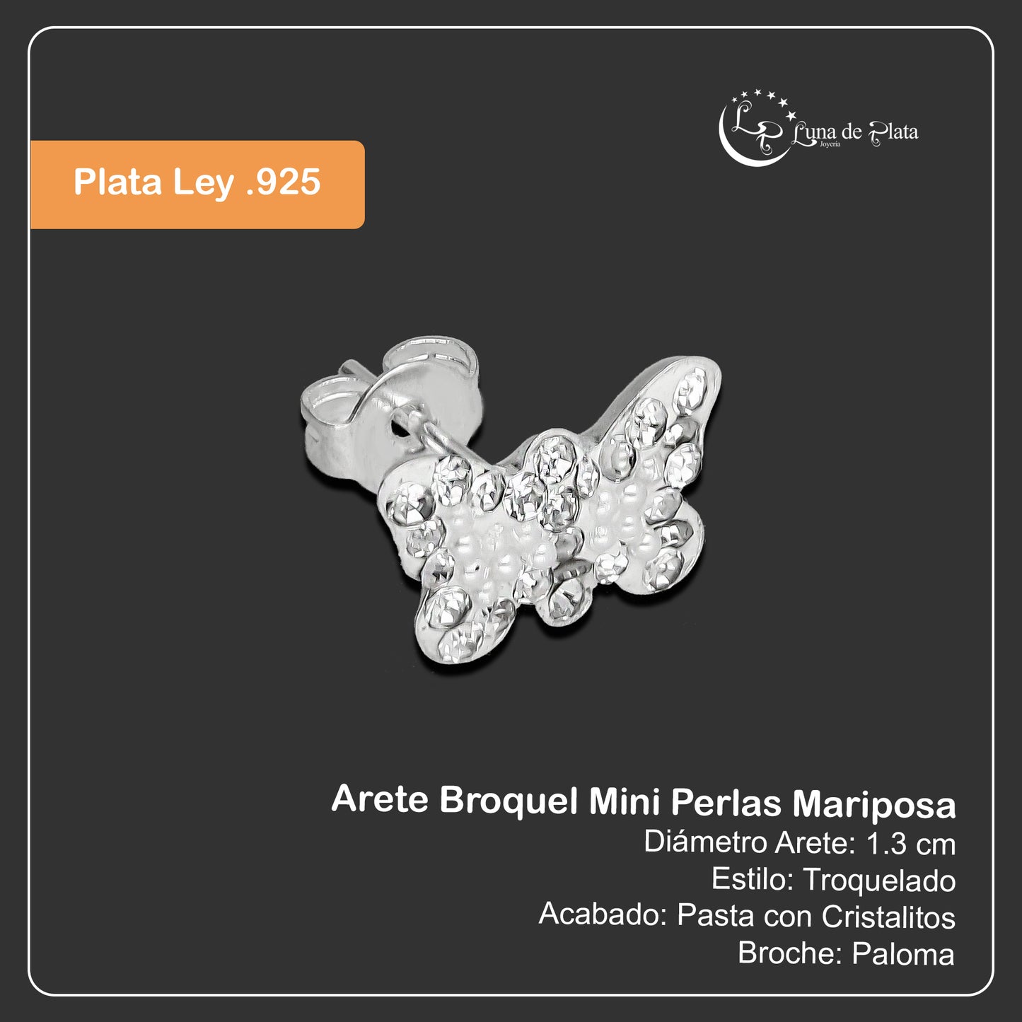 LPAP021 Arete Broquel Mini Perlas Mariposa Plata Ley .925 Taxco 1353228085