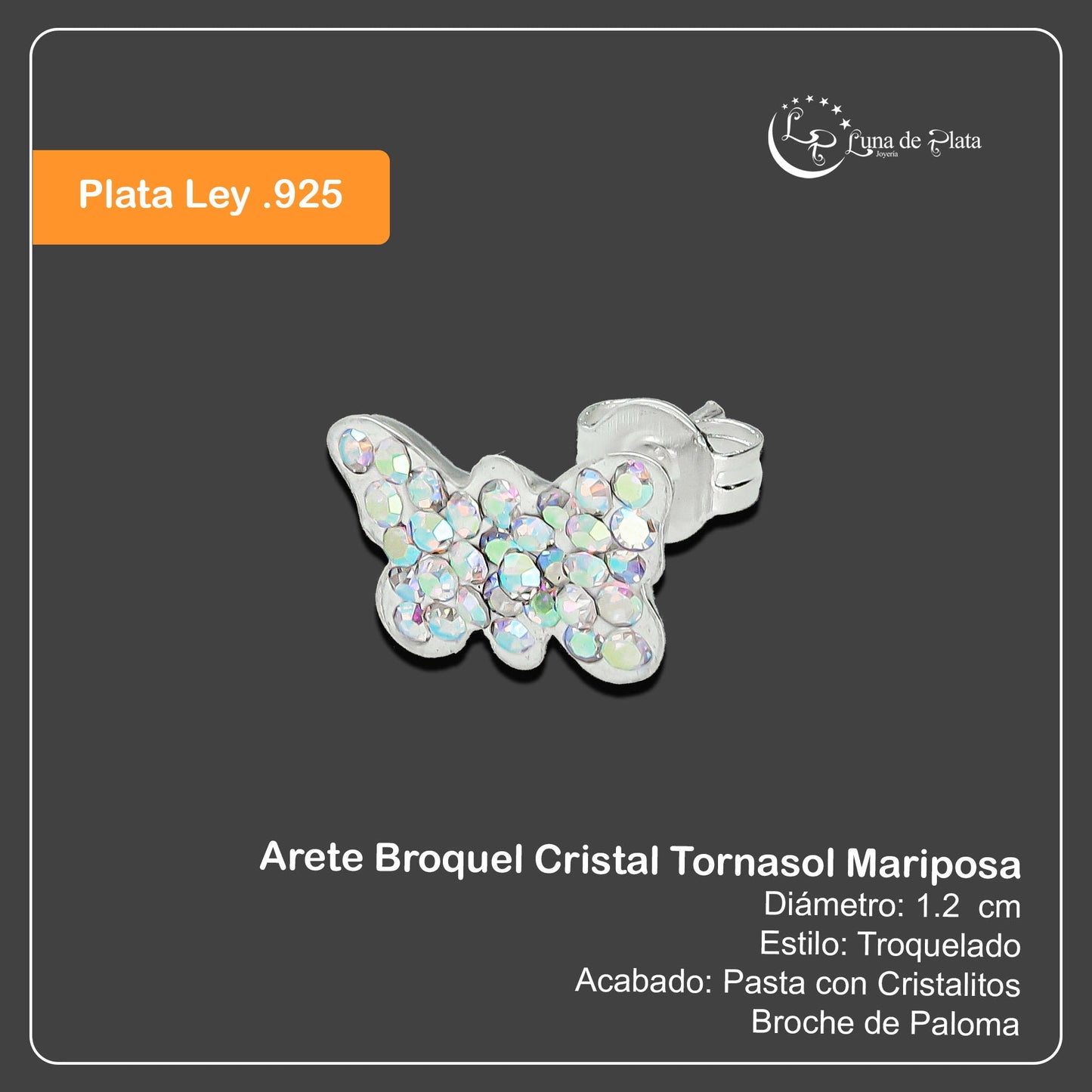 LPAP024 Arete Broquel Cristal Tornasol Mariposa Plata Ley .925 Taxco 1353222385
