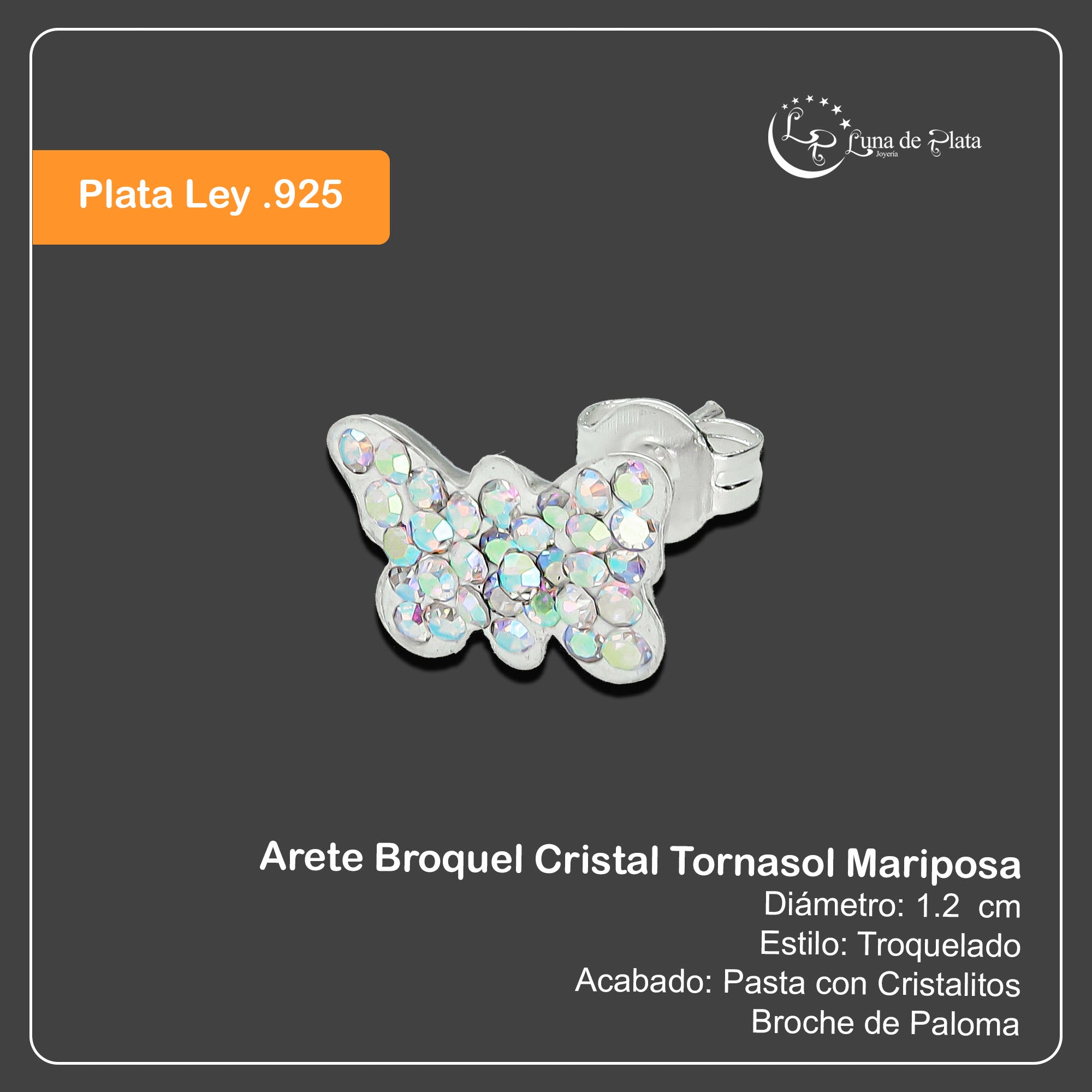 LPAP024 Arete Broquel Cristal Tornasol Mariposa Plata Ley .925 Taxco 1353222385
