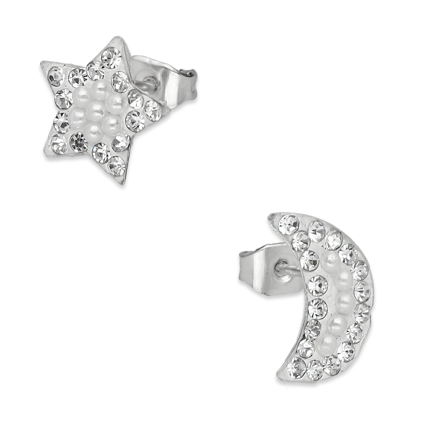 LPAP028 Arete Broquel Mini Perlas Luna y Estrella Plata Ley .925 Taxco 1353256385