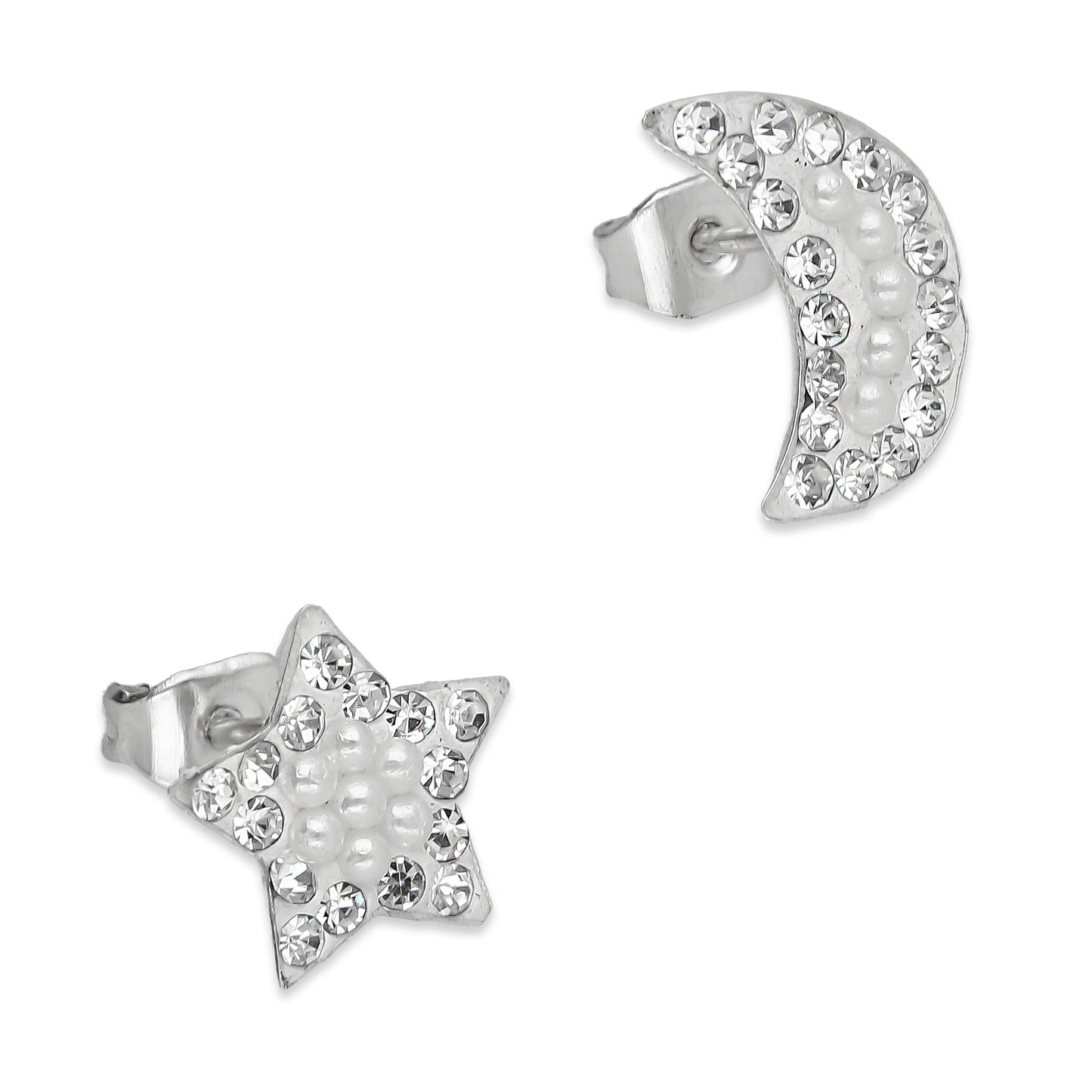 LPAP028 Arete Broquel Mini Perlas Luna y Estrella Plata Ley .925 Taxco 1353256385