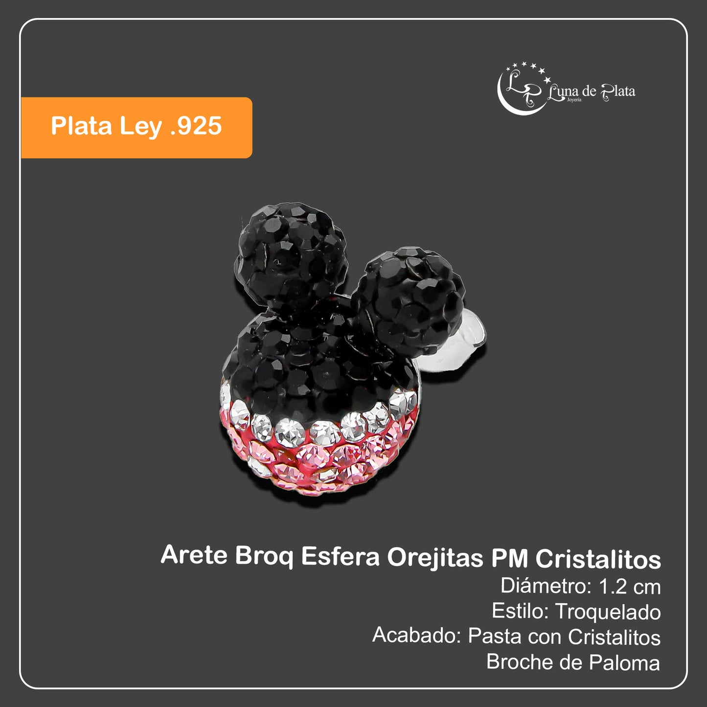 LPAP066 Arete Broq Esfera Orejitas PM Cristalitos Plata .925 Taxco 2018883677