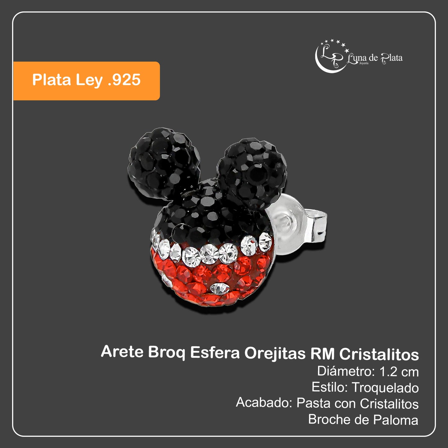 LPAP067 Arete Broq Esfera Orejitas RM Cristalitos Plata .925 Taxco 2020300237