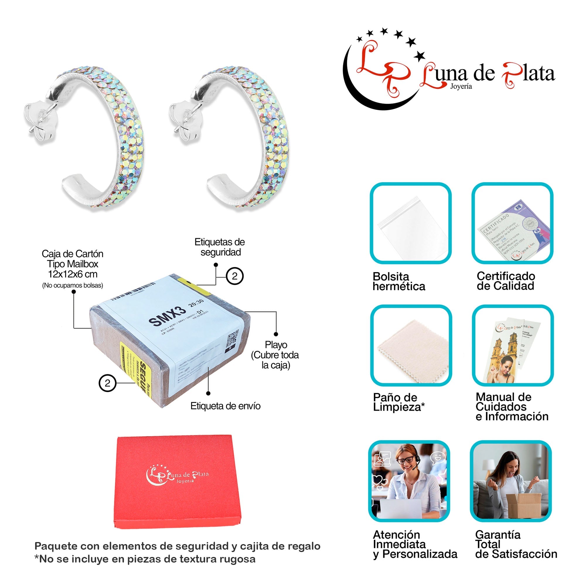 LPAP071 Arracada Poste 5 mm Blanca Torna Cristalitos Plata .925 Taxco 2020397067