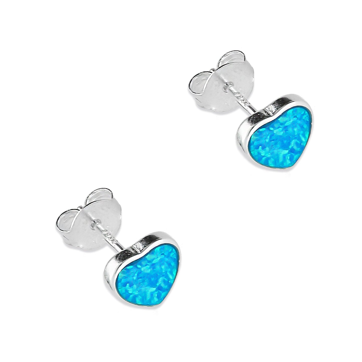 LPAP082 Arete Broquel Corazón Ópalo Natural Azul Plata .925 Taxco 2040155157