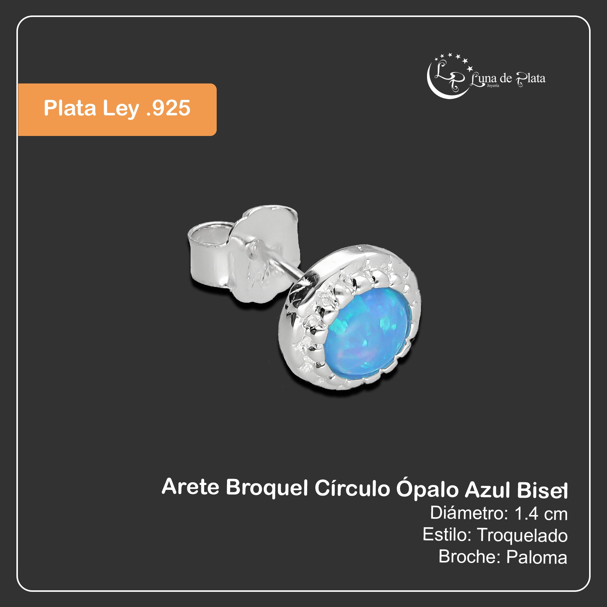 LPAP102 Arete Broquel Círculo Ópalo Azul Bisel Plata .925 Taxco 3138152754