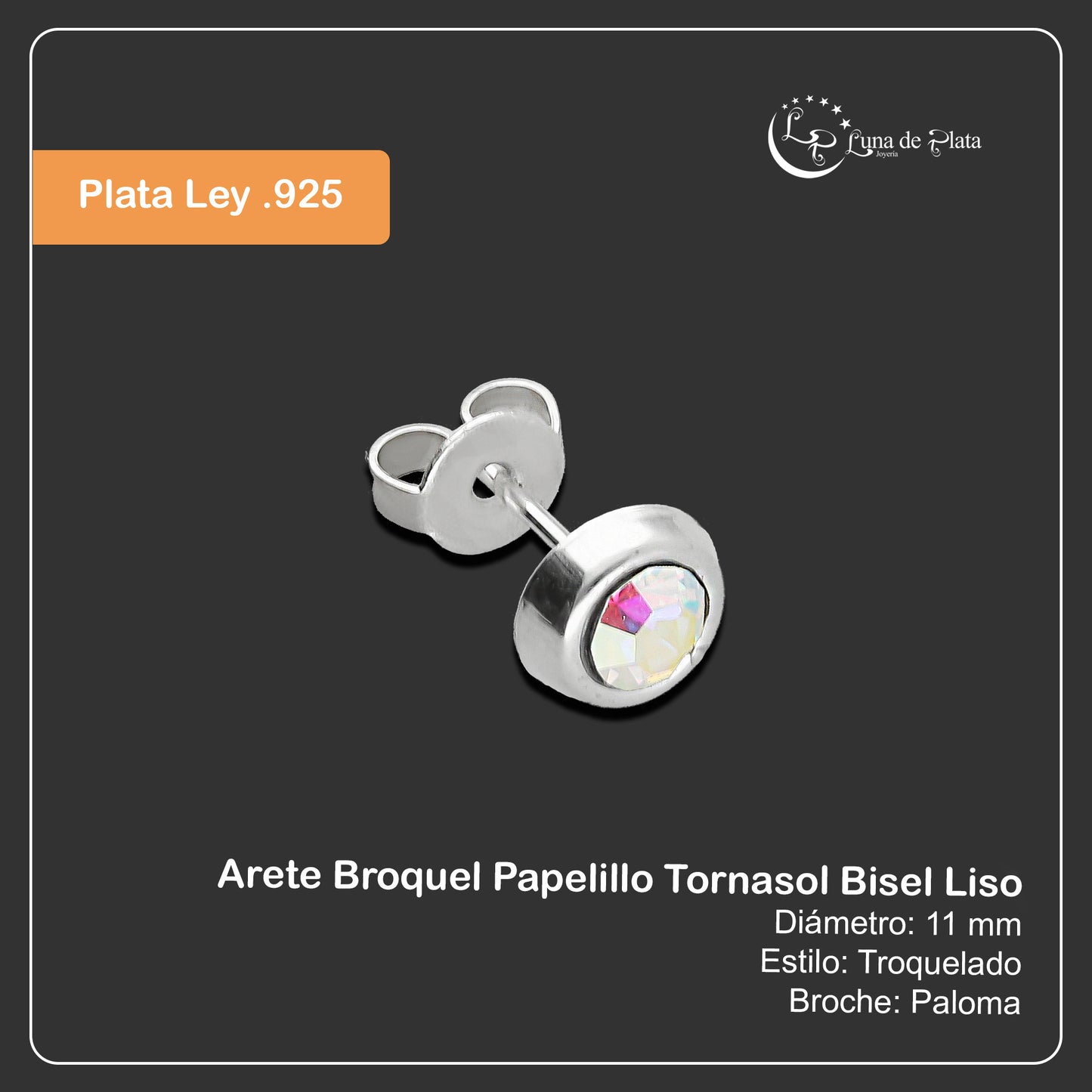 LPAP105 Arete Broquel Papelillo Tornasol Bisel Liso Plata .925 Taxco 3177997292