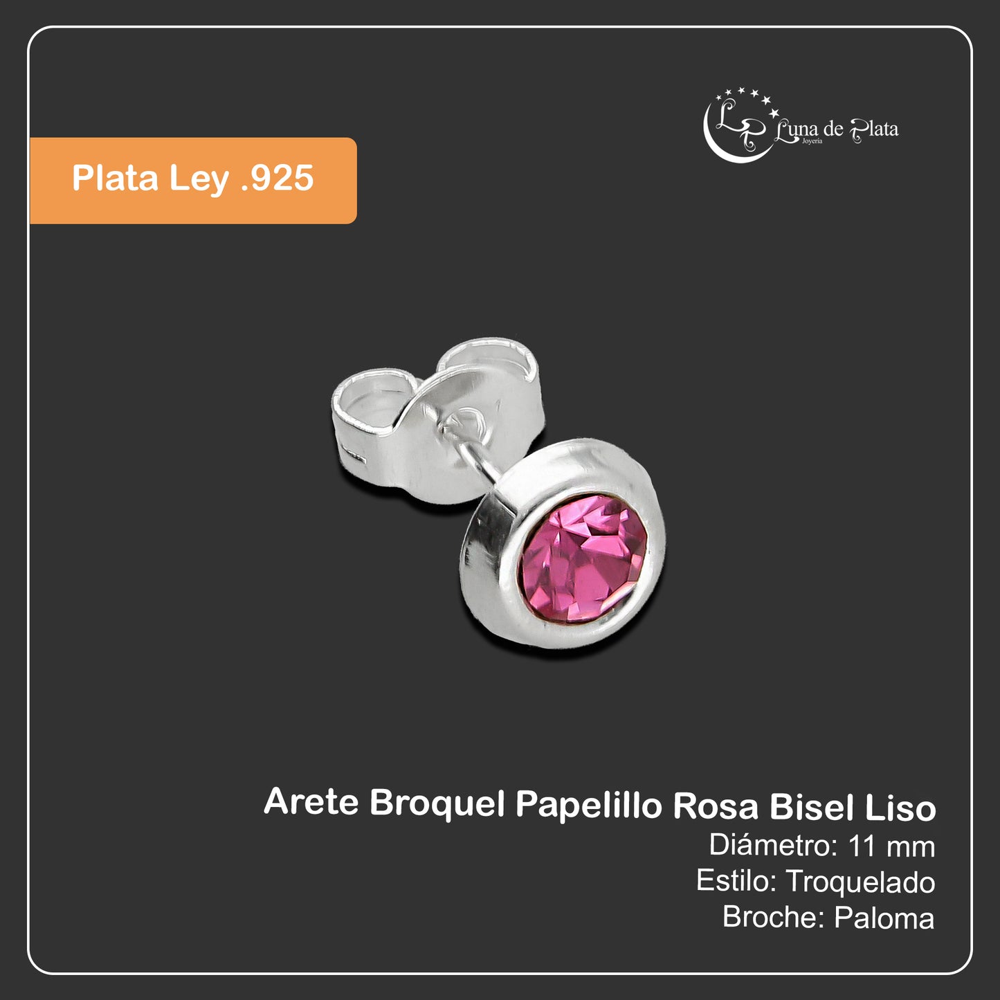 LPAP108 Arete Broquel Papelillo Rosa Bisel Liso Plata .925 Taxco 2090371567