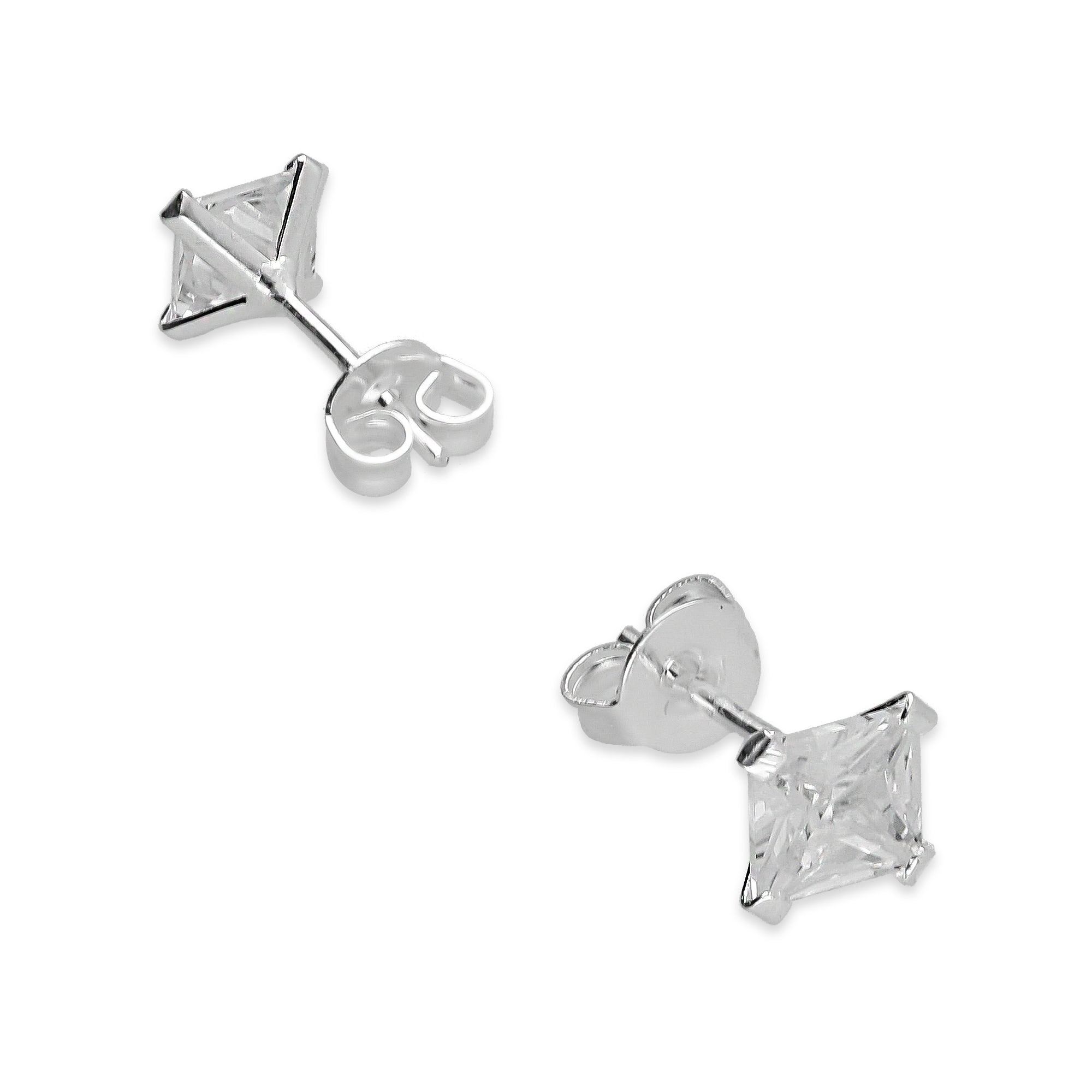 LPAP121 Arete Broquel Zirconia Cuadro 5 mm en Plata .925 Taxco 2169070701