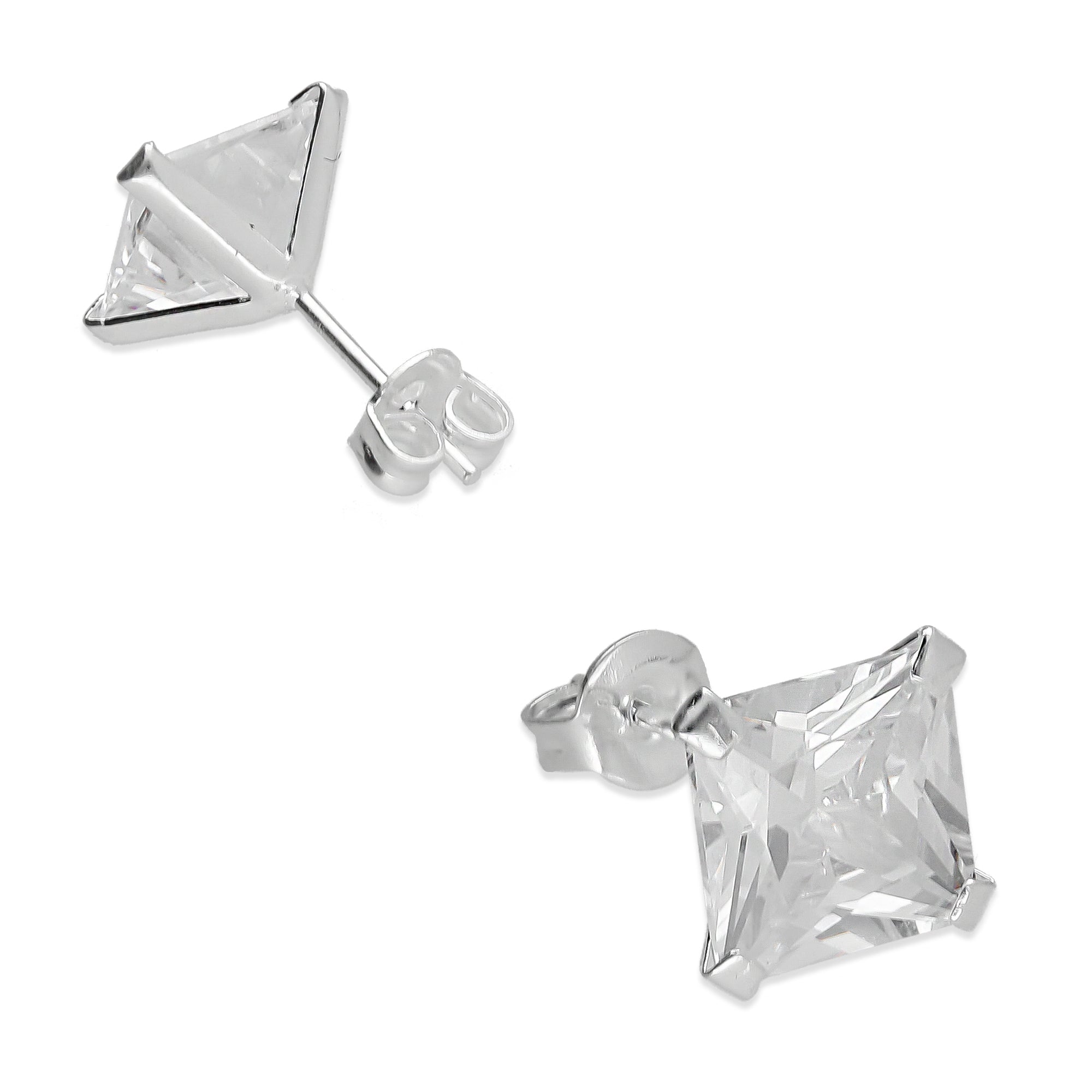 LPAP124 Arete Broquel Zirconia Cuadro 8 mm en Plata .925 Taxco 2169089291