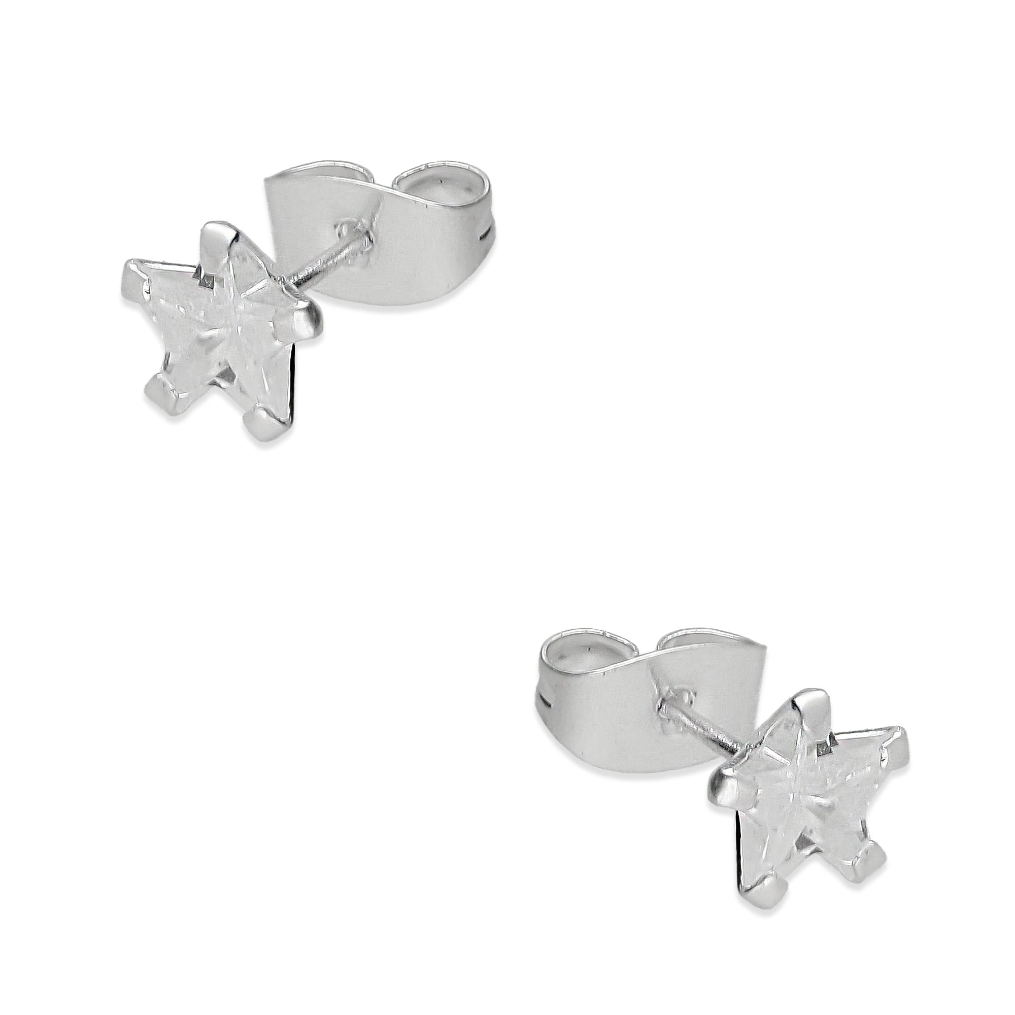 LPAP126 Arete Broquel Zirconia Estrella 7 mm en Plata .925 Taxco 3428028226