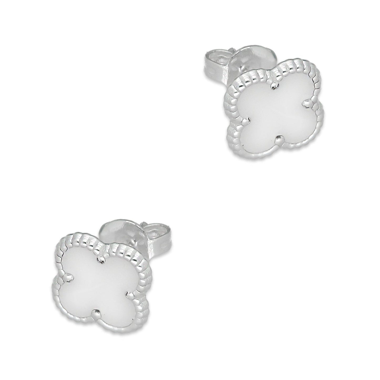 LPAP128 rete Broquel Trébol Blanco Esmalte 11 mm en Plata .925 Taxco