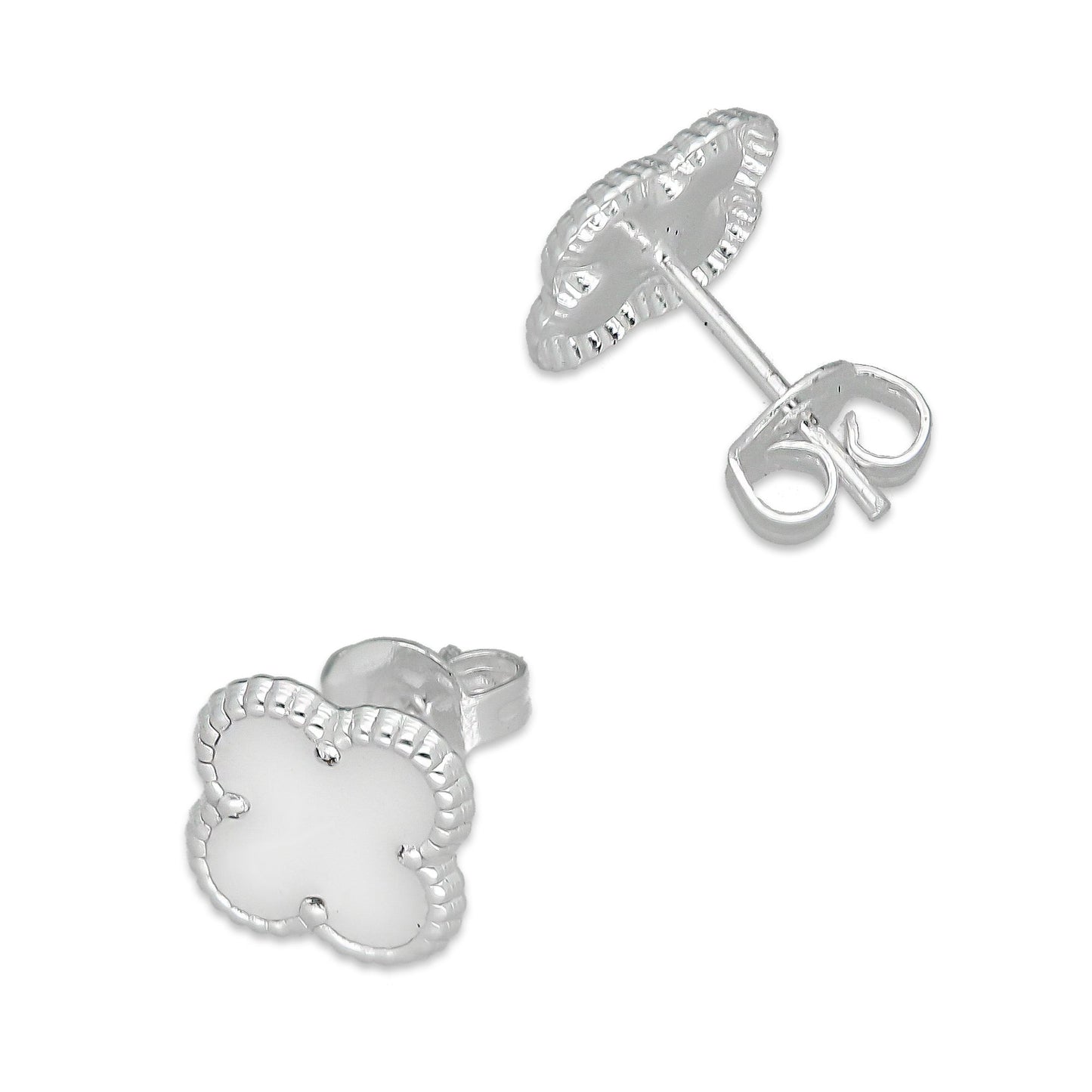 LPAP128 rete Broquel Trébol Blanco Esmalte 11 mm en Plata .925 Taxco