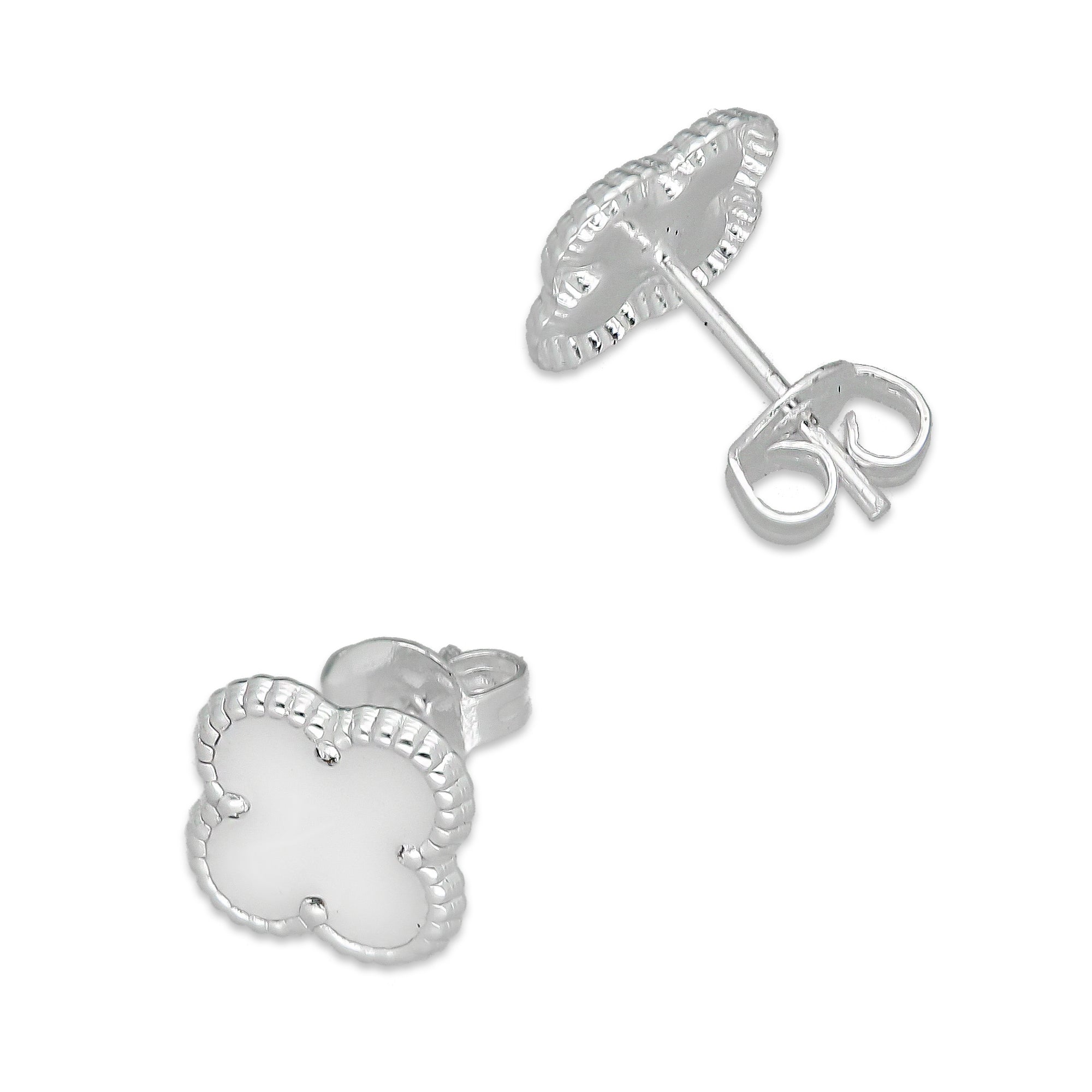 LPAP128 rete Broquel Trébol Blanco Esmalte 11 mm en Plata .925 Taxco