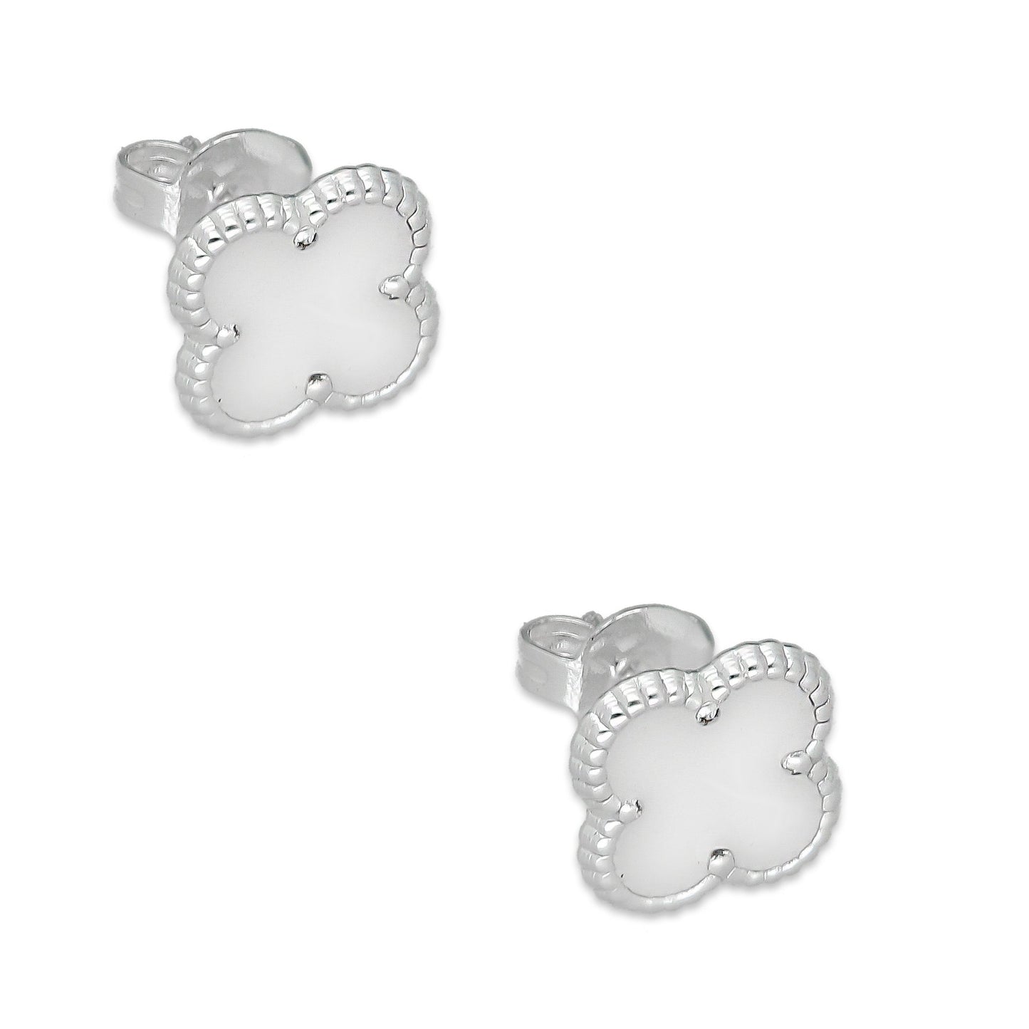 LPAP128 rete Broquel Trébol Blanco Esmalte 11 mm en Plata .925 Taxco