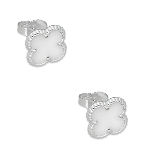 LPAP128 rete Broquel Trébol Blanco Esmalte 11 mm en Plata .925 Taxco